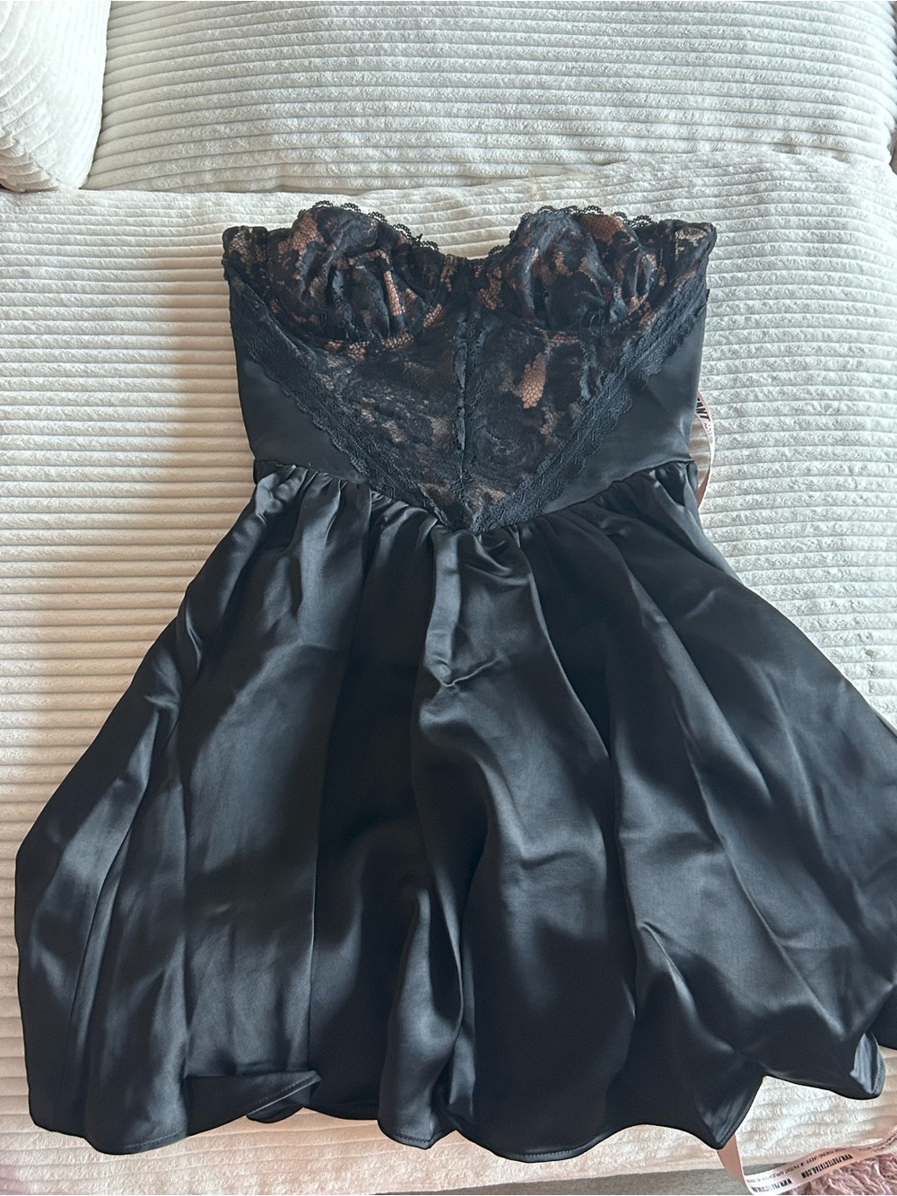 House of CB Jadore Black Satin Strapless Lace Bustier Dress